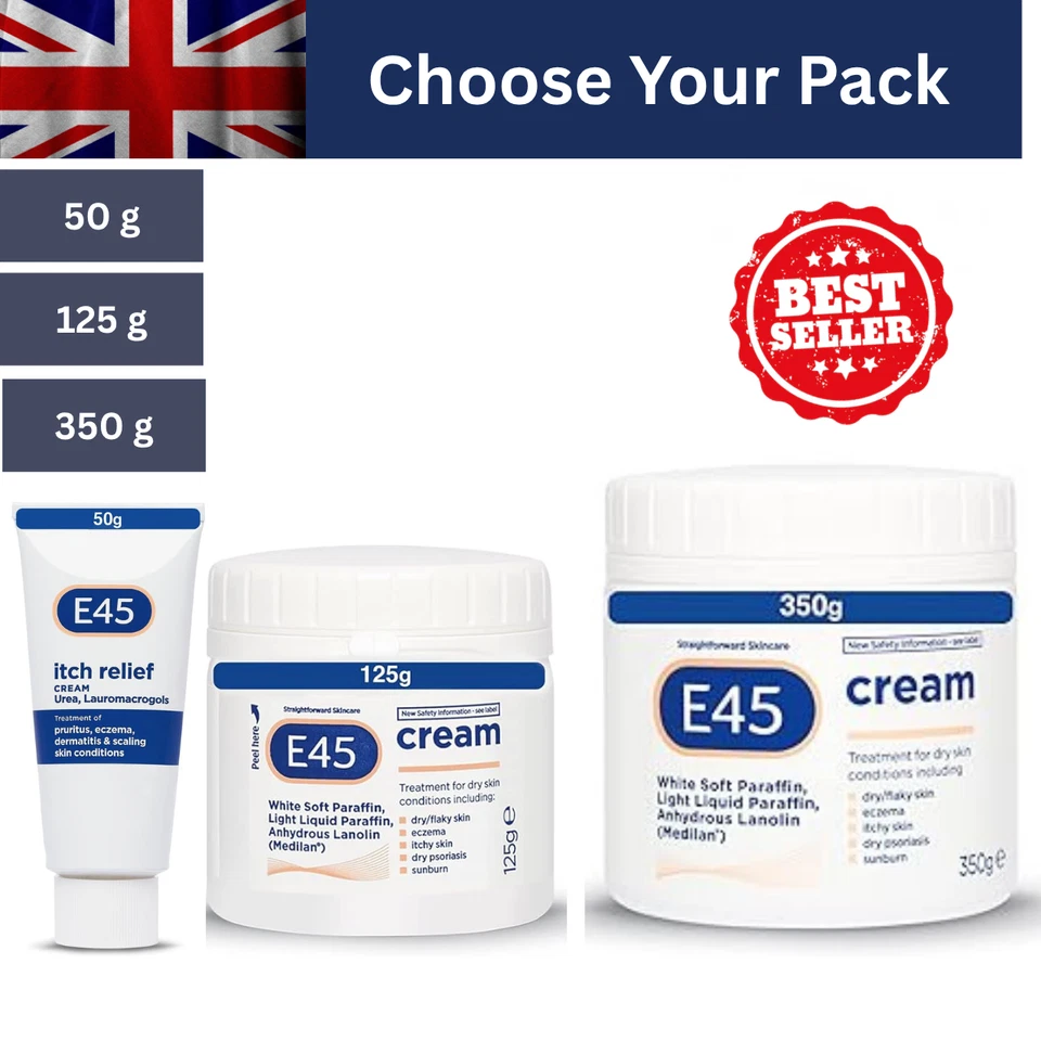 E45 Cream 50/125/350 g – Moisturiser for Dry Skin and Sensitive Skin UK