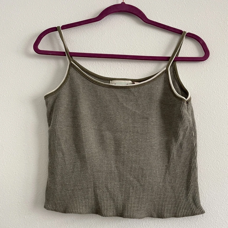 Camiseta sin mangas vintage años 90 para mujer M verde recortada gofre tejido térmico indie grunge Foto 1 de 4