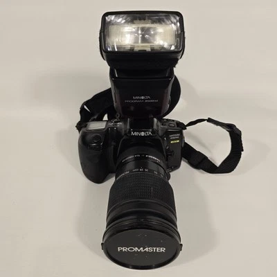 Minolta Maxxum 450si 35mm Film Camera W Tele Converter Promaster  200mm Lens - Image 1 of 4