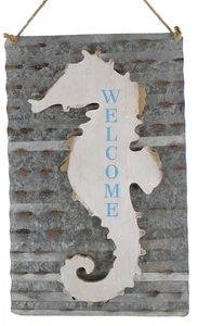 Placa de pared Welcome Seahorse de metal y madera 12 pulgadas - Imagen 1 de 1