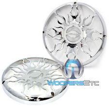 2pc 15" Chrome Afg15C Audiobahn Subwoofer Woofers Covers Flame Grills Pair New
