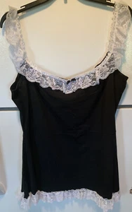 ♡ ELEGANT MOMENTS BLACK Cotton White LACE SHORT NIGHT GOWN ♡  Size 3X/4X - Picture 1 of 10