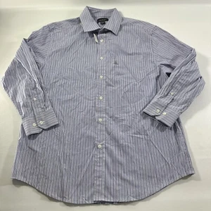 David Taylor Collection Mens Classic Fit Purple Striped Shirt Sz LG 16.5 32-33 - Picture 1 of 7