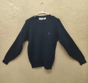 Izod Men Sweater Small Navy 100% Cotton Long Sleeve Knit Casual Fit Pullover - Picture 1 of 17