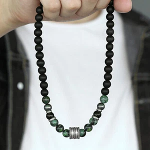 18/20" Mixed Black Matte Polar Jade + Tiger Eyes Necklace Stainless Steel Toggle - Picture 1 of 12