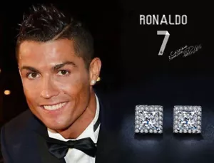 Men’s Ronaldo 'BLING' 18K Platinum Plated 10mm Swiss Cubic Zirconia Gem Earrings - Picture 1 of 6