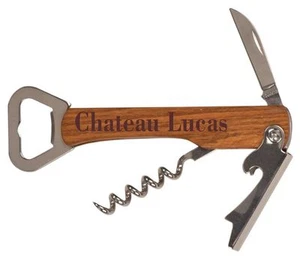 Madera grabada personalizada + sacacorchos SS, abridor de botellas, cuchillo envuelto para regalo - Imagen 1 de 2