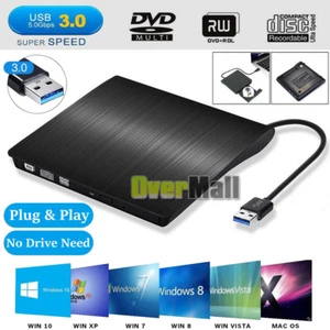External USB 3.0 CD/DVD-RW Writer Drive Burner Reader Player For Mac PC Laptop - Picture 1 of 15