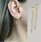 Hypoallergenic Gold Double Piercing Chain Dangle Bar Threader Cartilage Earrings