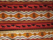 Navajo Native American Totem Wolf Drm Catcher Border Terracotta Cotton Fabric FQ