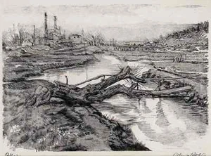 BIRRIFICIO BRUCIATO a PODHAJCE UCRAINA - Alois KOLB litografia originale 1916 - Foto 1 di 1