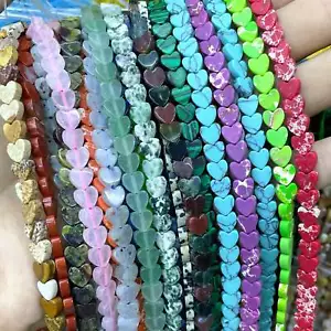 6MM Natural Heart Shape Agates Quartz Jades Turquoises Amethysts Amazonite Loose - Picture 1 of 67