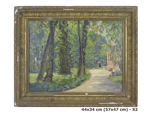 QUADRO ANTICO IN STILE IMPRESSIONISTA PERSONAGGI NEL PARCO DIPINTO FIRMATO S2 - Photo 1 sur 16