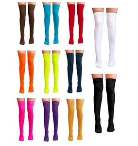 Over The Knee Thigh High Ladies Plain Cotton Lycra Socks Sox Xmas Party Cosplay - Picture 1 of 39