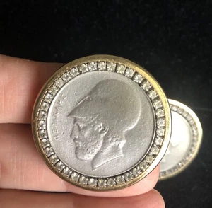 Vintage Les Bernard Etruscan Coin Clip-On Earrings Round with Rhinestones. - Picture 1 of 15