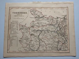 County map of part of North Riding Yorkshire England hand coloured c1860 - Picture 1 of 3