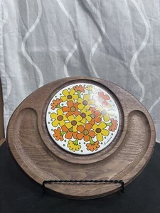 Oval Goodwood Ceramic Tile and Wood Cheese Tray - MCM - Vintage Retro Floral - Picture 1 of 7