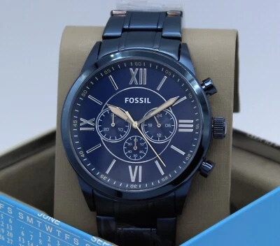 NEW AUTHENTIC FOSSIL FLYNN NAVY BLUE CHRONOGRAPH MULTIFUNCTION BQ2689 MENS WATCH - Image 1 of 4