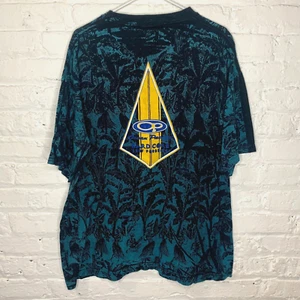 Vintage Ocean Pacific All Over Print Tee T Shirt 90s Surf Size Large Blue Black - Picture 1 of 3