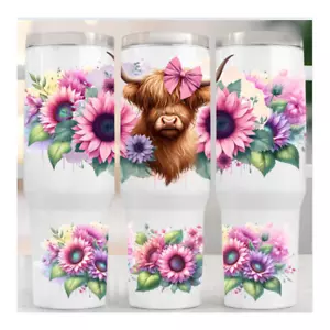 40oz STAINLESS STEEL TUMBLER W/LID & STRAW - FLORAL COW TUMBLER - Picture 1 of 5