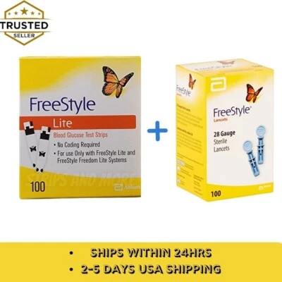 100 FREESTYLE LITE BLOOD GLUCOSE TEST STRIPS And 100 FREESTYLE LANCETS - Image 1 of 4