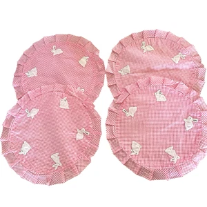 Placemats Easter Garden Party Bunny Pink Gingham Isaac Mizrahi Set Of 4 - Picture 1 of 11