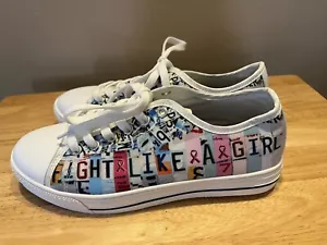 “Fight Like A Girl” Low Canvas Skate Sneakers White/Multi Women’s Size 7 - Picture 1 of 8