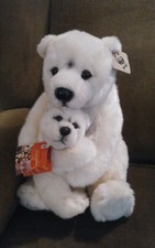 Vtg rare 1986 World Wildlife Fund plush polar bear & baby stuffed toy with tags