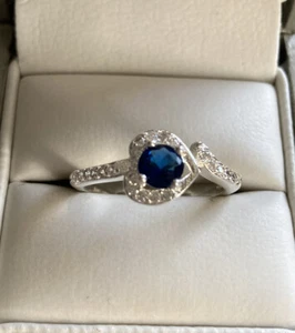 Sapphire & Cubic Zirconia Dress Love Heart Ring -UK Seller - Perfect Gift - Picture 1 of 3