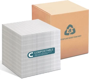 100% Compostable Packing Foam Sheets- 100 Pack 12”X 12”Eco Friendly Moving Suppl - Imagen 1 de 7