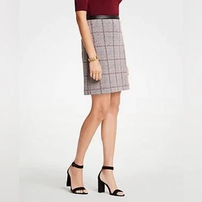 Ann Taylor Faux Leather Trim Plaid A-Line Skirt Size size 4P - Image 1 of 4