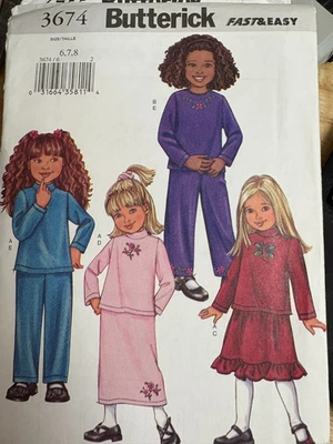Butterick 3674 Sewing pattern: Easy Child's Stretch Knit Separates, Sz 6-8 UNCUT - Image 1 of 2