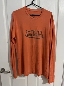 Von Dutch Originals Vintage Orange Long Sleeved Spellout Round Neck Top Size XL - Picture 1 of 6