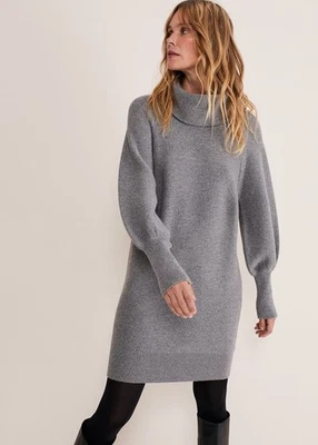 New Phase Eight Dahlie Knitted Chunky Cowl Neck Jumper Dress Mid Grey £99 6-18 - Image 1 of 4