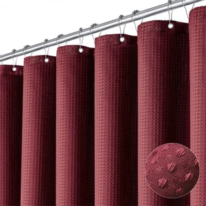 Burgundy Fabric Shower Curtain - Waffle Weave Textured Heavy Duty Cloth Showe... - Picture 1 of 6