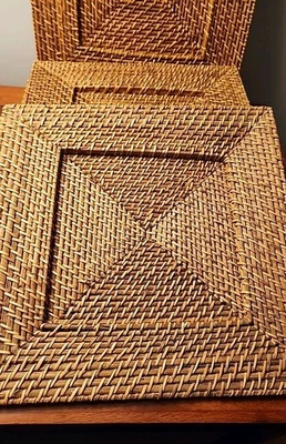 Juego de 4 placas cargadoras cuadradas de mimbre de ratán 14,5 tejidas muelle marrón una importación Foto 1 de 4