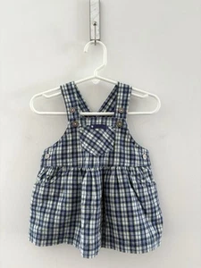 Vintage Y2K Old Navy Baby Girl Dress Blue Plaid Overall Jumper Size 3-6 Months - Picture 1 of 5