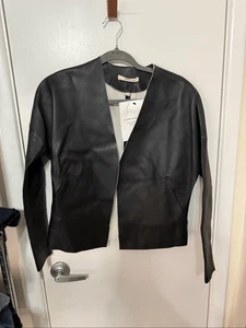 J Brand Damenjacke schwarz gefärbtes Lammleder ungefüttert vorne offen GR. XS - Bild 1 von 11