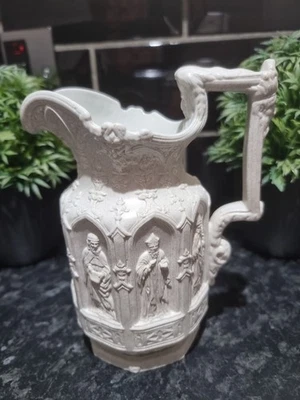 Antique 1842 Charles Meigh Soft Paste Pottery Religious Figure Pitcher - Image 1 of 4