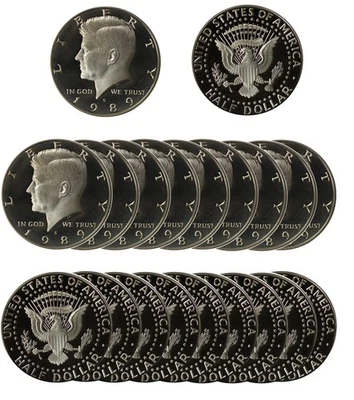 1989 -S Kennedy Half Dollar Clad 50c Gem Proof Roll 20 US coins - Image 1 of 4