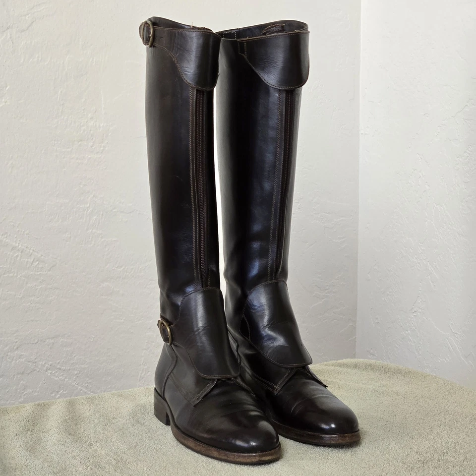 Botas de equitação femininas de couro tamanho EUA 6,5 de altura por ALBERTO FASCIANI fabricadas na ITÁLIA - Imagem 1 de 4