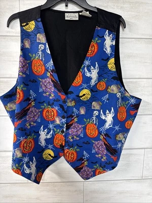 Vintage Basic Editions Halloween Vest Size 2X Ghost Pumpkins Witch Skeleton - Image 1 of 4