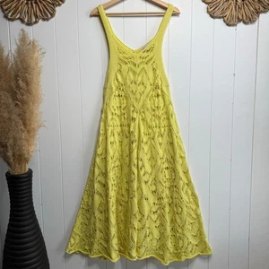 Free People crochet dress midi a-line cotton blend Small yellow cover up boho - Picture 1 of 6