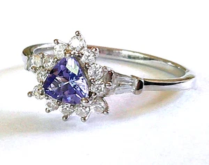 Genuine Tanzanite & White Zircon Ring / size 10 / 925 Sterling Silver / 1.15ct - Picture 1 of 5