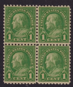 1923 Franklin Sc 581 1c green MNH full original gum, block of 4 CV $84 (9Y - Picture 1 of 1