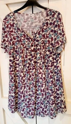 Xpenyo Ladies Purple Mix Paisley Pattern Jersey Short Sleeved Tunic Top-Size XXL - Image 1 of 4