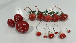 Vintage Lot Of Blowmold Mushroom Floral Picks Red Polka Dots For Wreaths - Picture 1 of 7