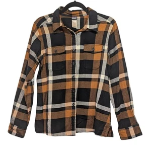 Patagonia Women's Organic Cotton Flannel Button Up Down Black Brown Size 8 - Picture 1 of 10
