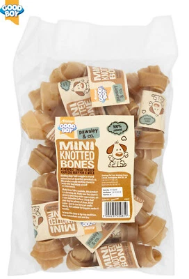 GOODBOY RAWHIDE MINI KNOTTED BONES 4-4.5" NATURAL DOG CHEW TREAT 15 PACK 3 SIZES