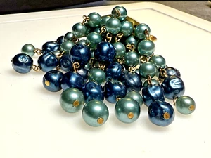 Vintage Brooch Waterfall Blue Faux Pearl chain link Beaded Shawl Pin 1950' - Picture 1 of 14